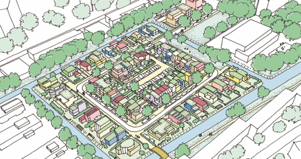 Architects’ sketch produced by the Council to illustrate the likely massing of the development after build-out 