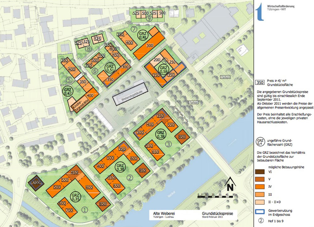 Plan denoting the price per sq m for each plot 