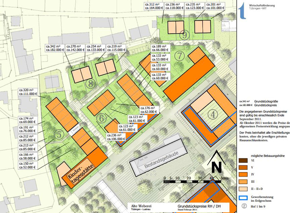 Plan denoting the total, fixed price of each plot and its total area (in sq m)