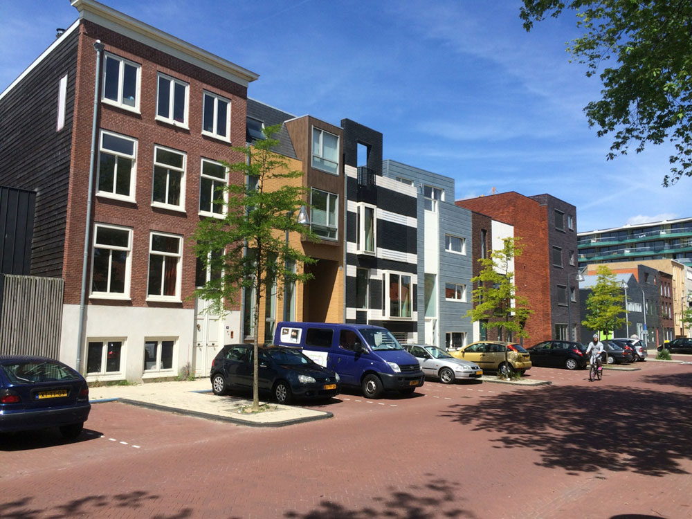 The only place where cars park next to the homes is on the edge of the overall development 