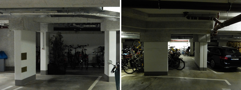 The car park is hidden under the courtyard and has plenty of space for bikes, storage as well as cars 
