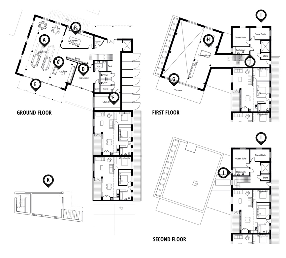 Plans for the common house which sites at the centre of the scheme 